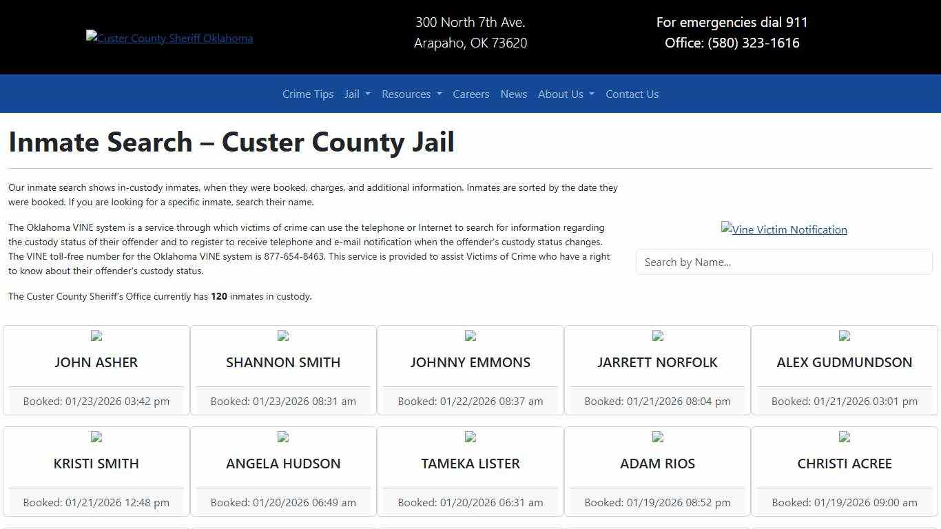 Inmate Search Custer County Sheriff's Office